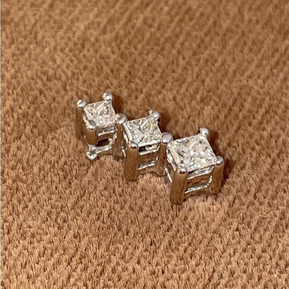 Solid Stamped 14K White Gold Natural Princess Cut Diamond Pendant for Necklace - Picture 3 of 12